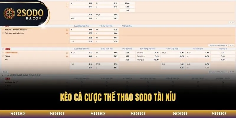 Kèo cá cược thể thao SODO tài xỉu